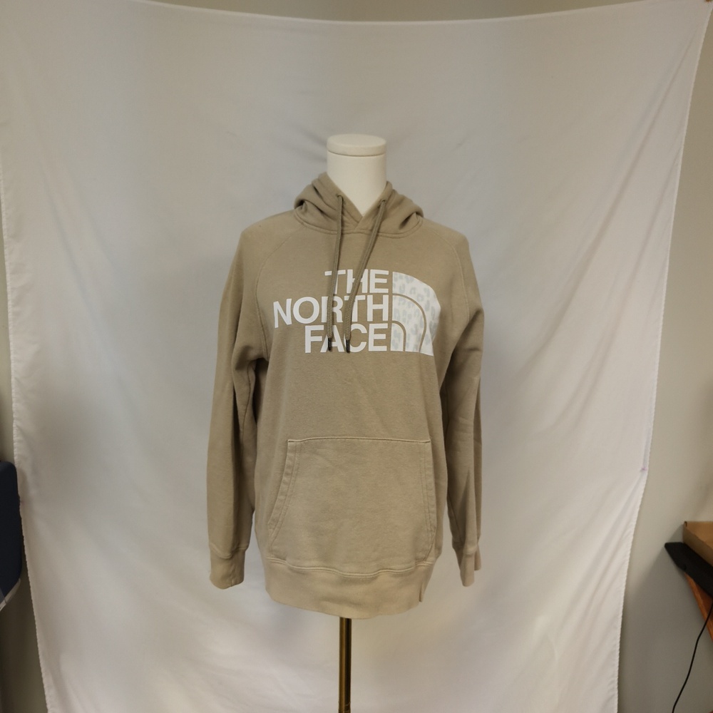 The North Face Women's Hoodie in Light Taupe Leopard Design & Kangaroo Pocket S